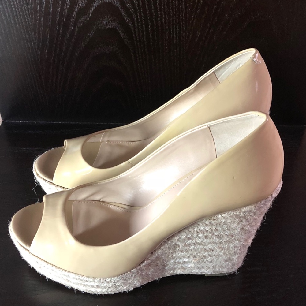 Vince Camuto Cream Patent Leather Wedge